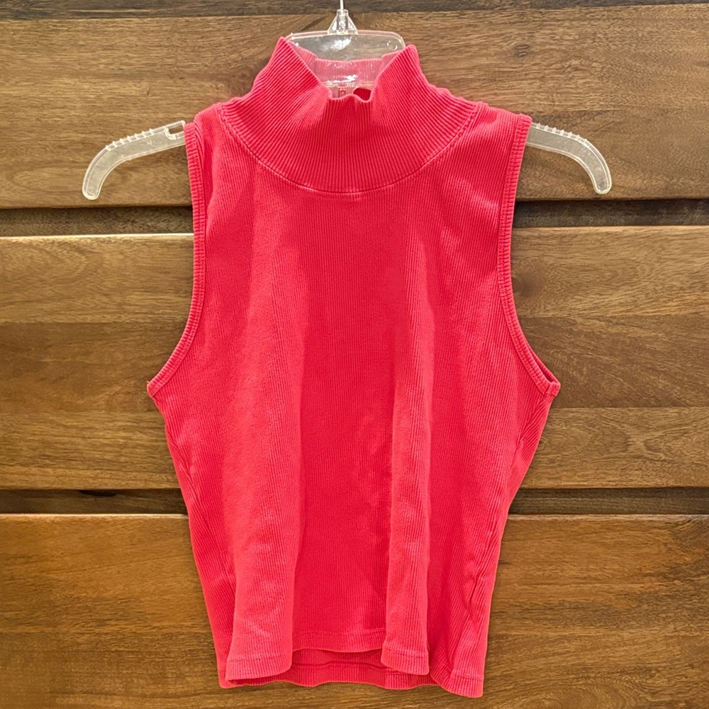 Sleeveless Hot Pink Turtleneck Top